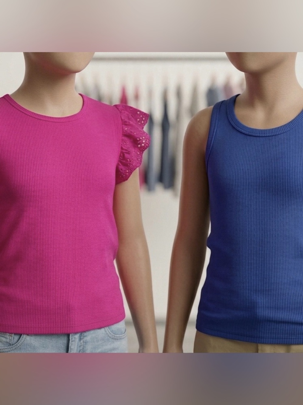 NWT 2 Pack Kids Sleeveless Blue and Pink Tops size 14/16 or XL